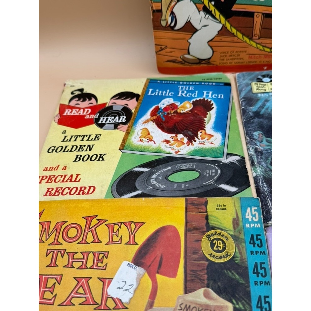 Vintage Kids 45 RPM Record Book Lot Star Wars Popeye Smokey Bear Golden Records - Picture 5 of 13